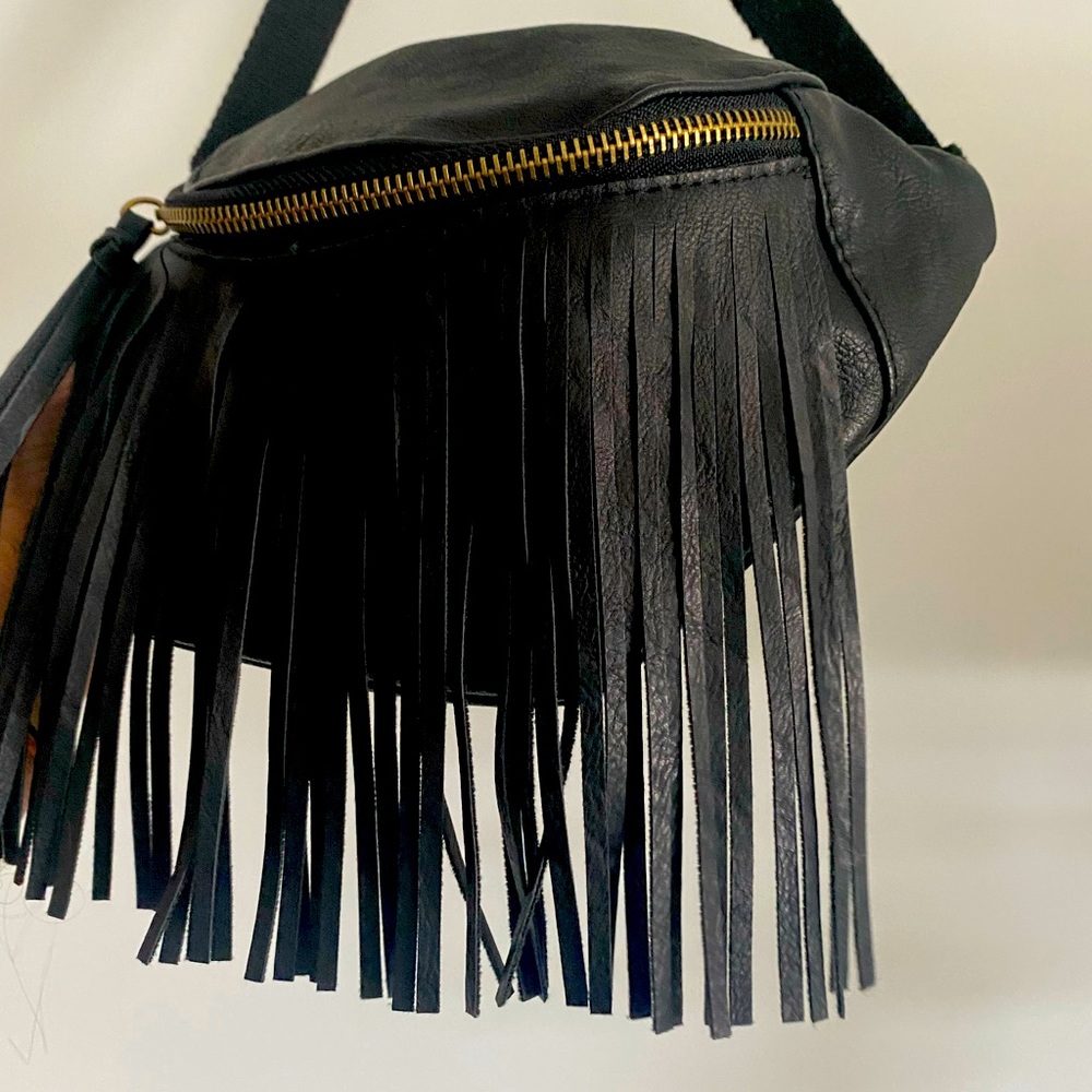 Fringe fanny pack with gold embellishments